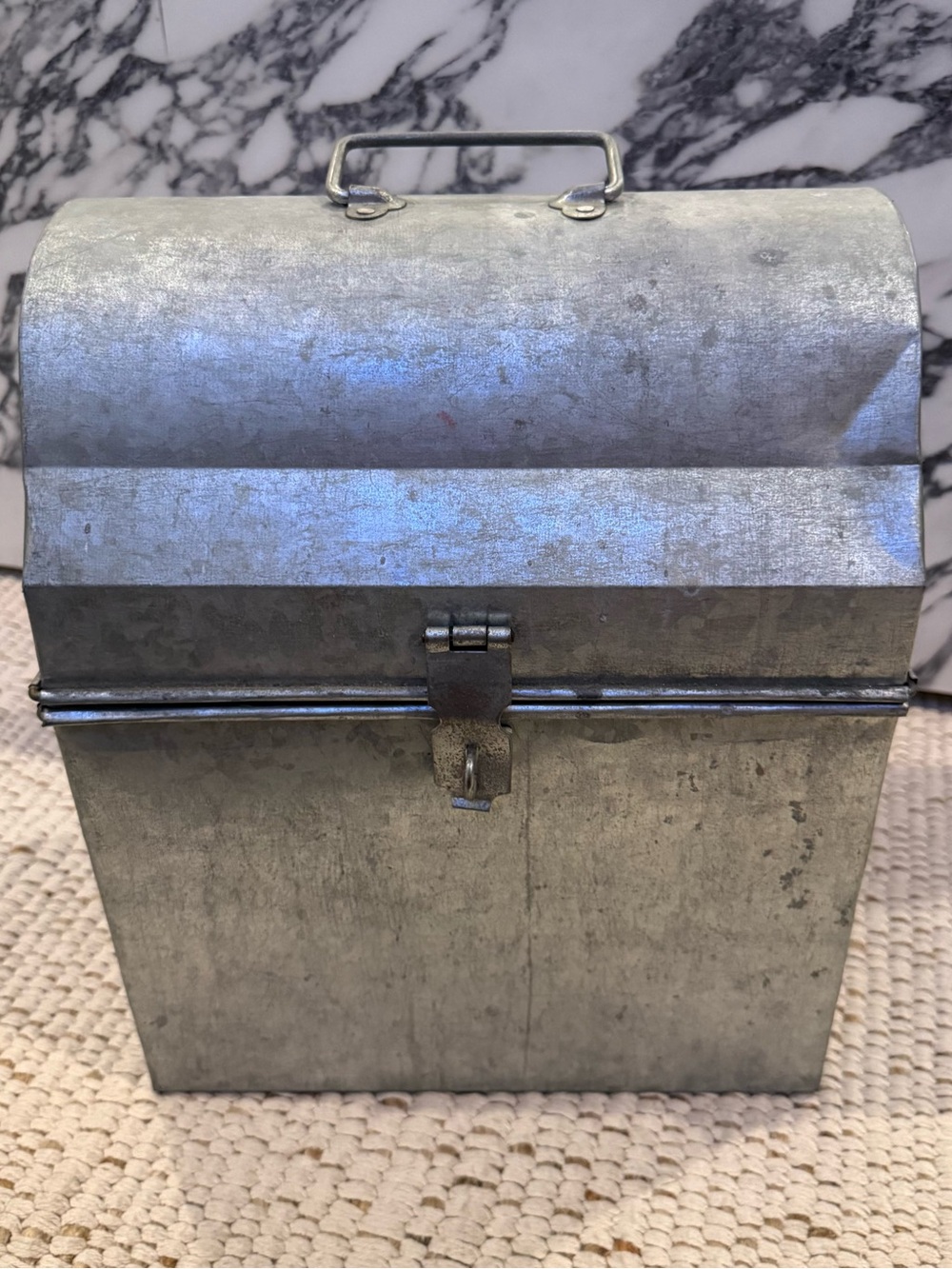 Vintage Galvanized Metal Dome Lunch Box Storage Chest Trunk 10.5x7.5x13